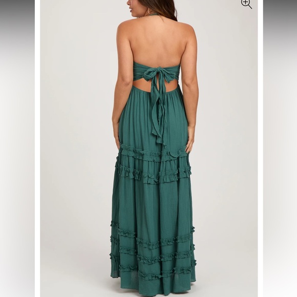 Dark Teal Ruffle Ruched Deep V-Neck Dress - Picture 2 of 6